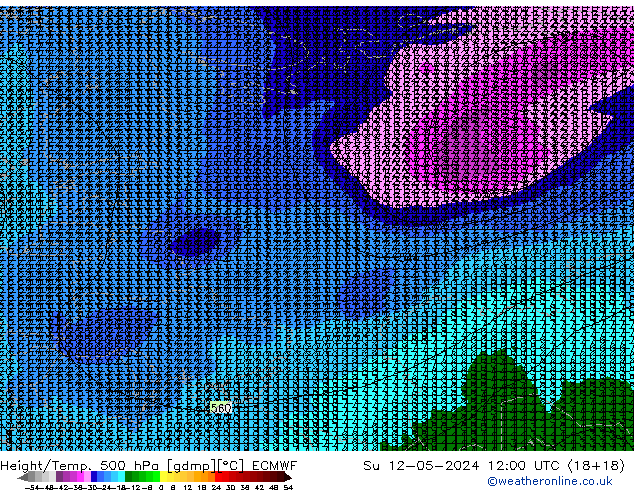 Hoogte/Temp. 500 hPa ECMWF zo 12.05.2024 12 UTC