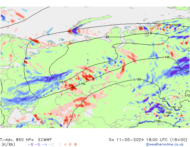 T-Adv. 850 hPa ECMWF Cts 11.05.2024 18 UTC