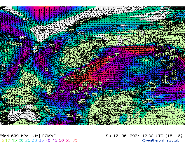 Wind 500 hPa ECMWF Ne 12.05.2024 12 UTC