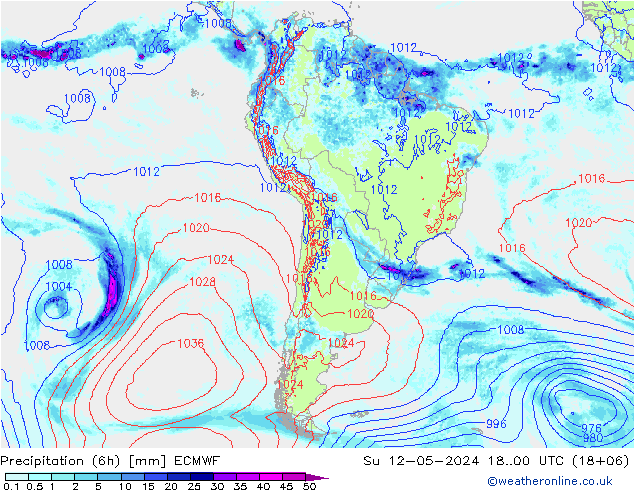 Precipitation (6h) ECMWF Ne 12.05.2024 00 UTC