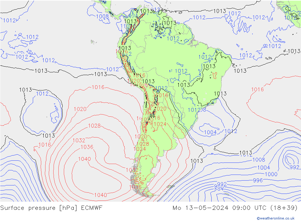Surface pressure ECMWF Mo 13.05.2024 09 UTC
