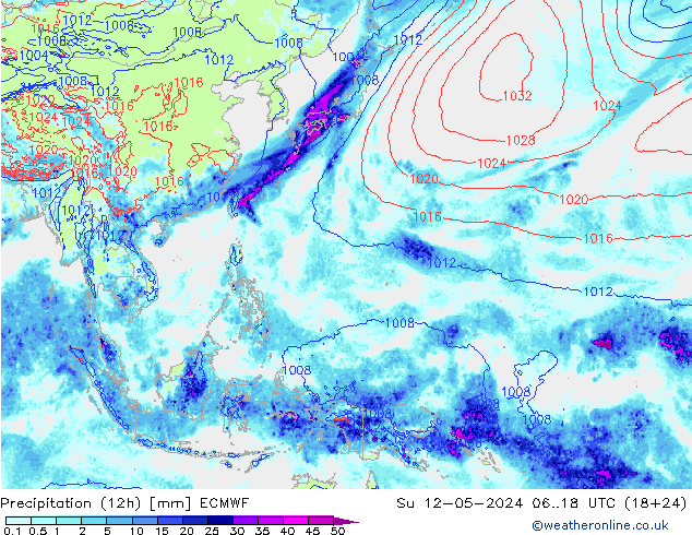 Precipitation (12h) ECMWF Ne 12.05.2024 18 UTC