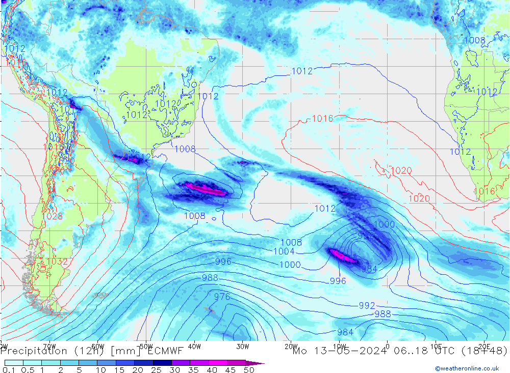 Yağış (12h) ECMWF Pzt 13.05.2024 18 UTC