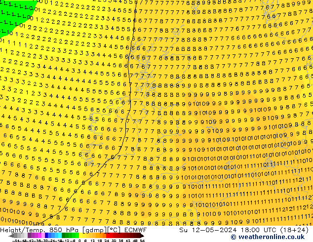 Z500/Rain (+SLP)/Z850 ECMWF Dom 12.05.2024 18 UTC