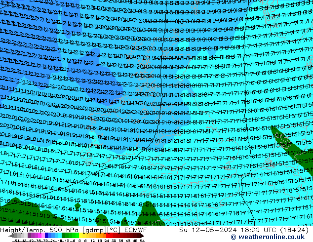Z500/Rain (+SLP)/Z850 ECMWF Dom 12.05.2024 18 UTC