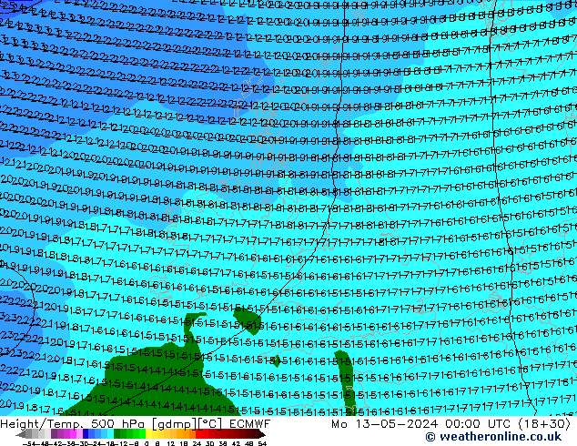 Z500/Yağmur (+YB)/Z850 ECMWF Pzt 13.05.2024 00 UTC