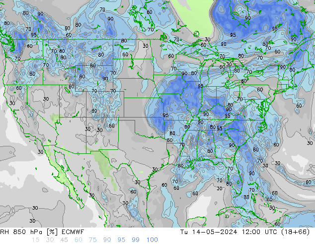 RH 850 hPa ECMWF mar 14.05.2024 12 UTC