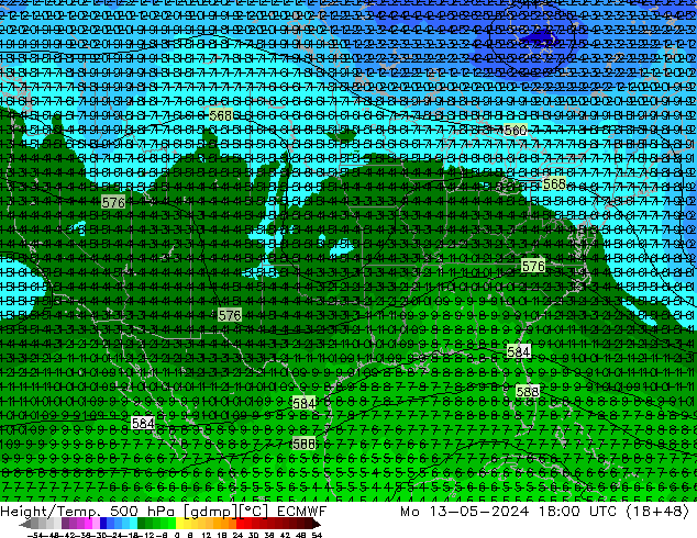 Z500/Rain (+SLP)/Z850 ECMWF  13.05.2024 18 UTC