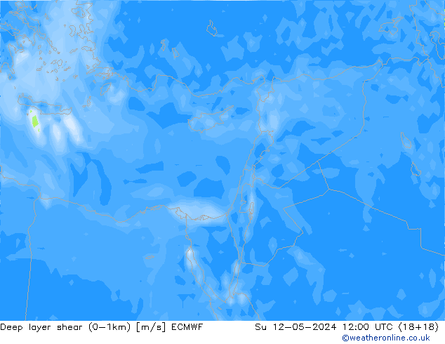 Deep layer shear (0-1km) ECMWF zo 12.05.2024 12 UTC