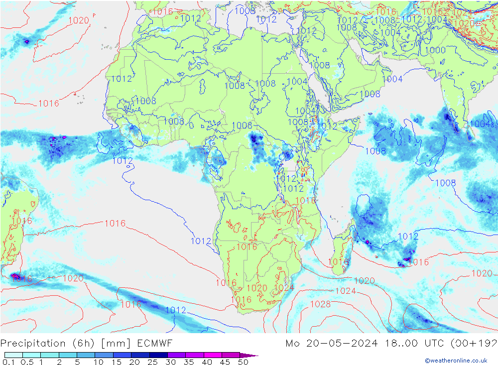 Precipitation (6h) ECMWF Mo 20.05.2024 00 UTC