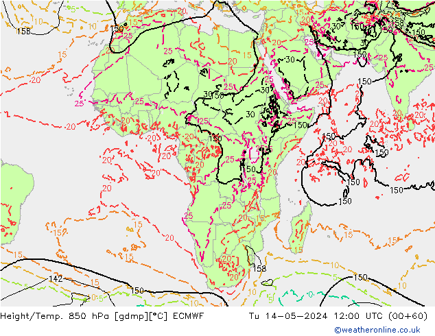 Z500/Rain (+SLP)/Z850 ECMWF Tu 14.05.2024 12 UTC