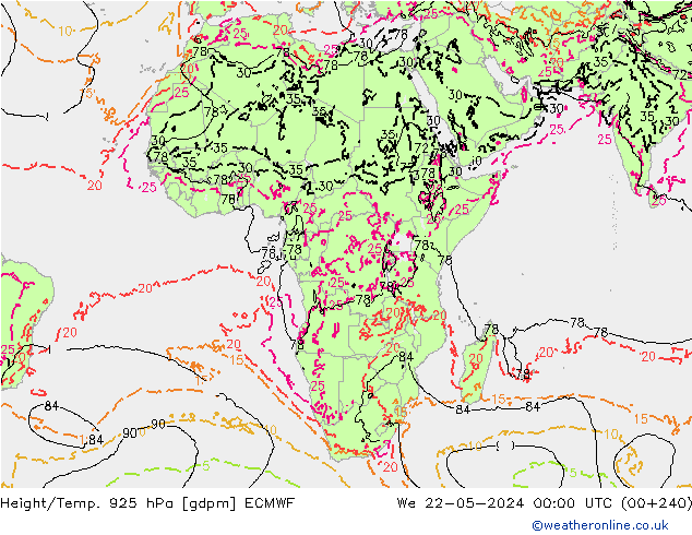 Height/Temp. 925 hPa ECMWF Qua 22.05.2024 00 UTC