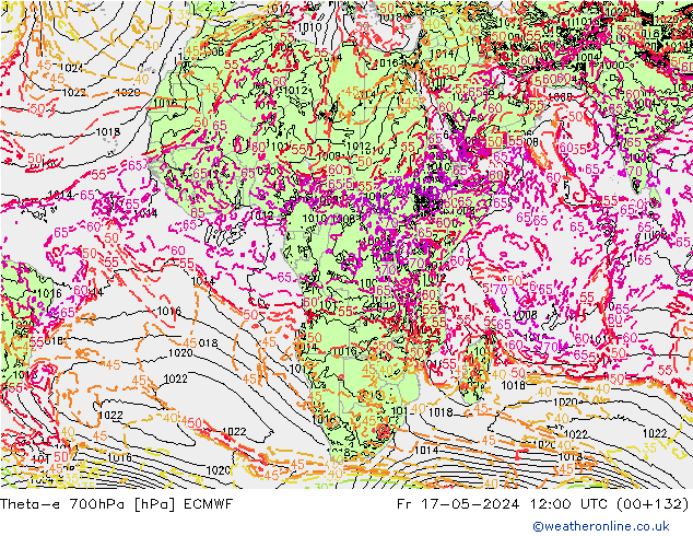 Theta-e 700hPa ECMWF  17.05.2024 12 UTC