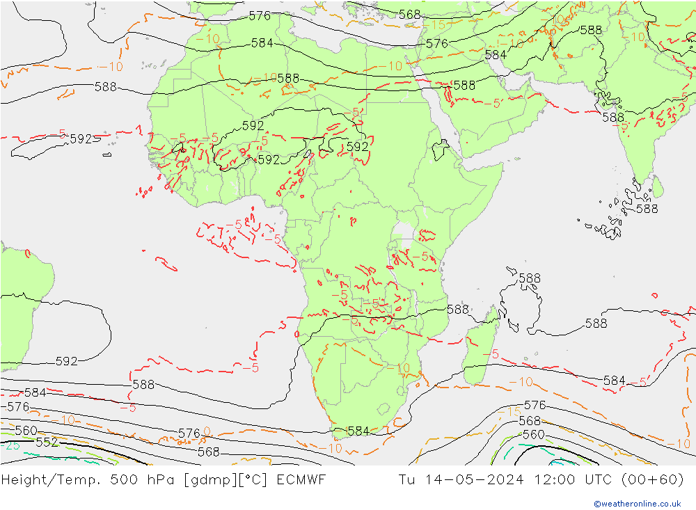 Géop./Temp. 500 hPa ECMWF mar 14.05.2024 12 UTC