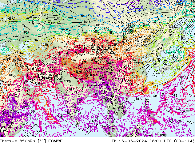 Theta-e 850hPa ECMWF Per 16.05.2024 18 UTC
