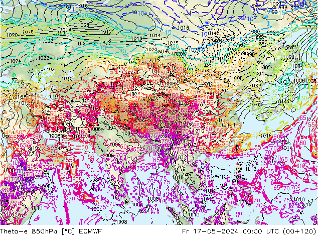 Theta-e 850hPa ECMWF ven 17.05.2024 00 UTC