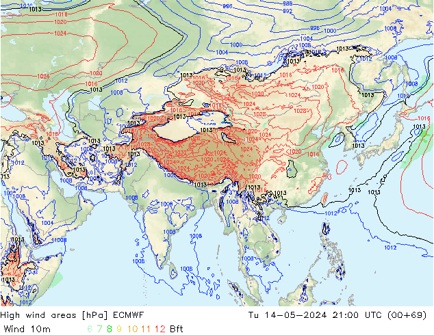 yüksek rüzgarlı alanlar ECMWF Sa 14.05.2024 21 UTC