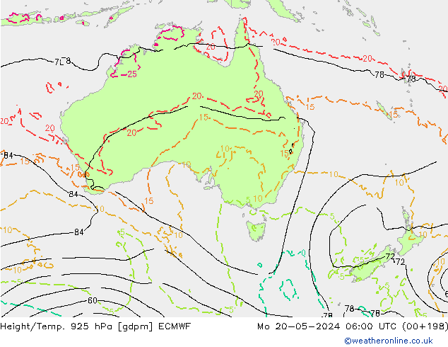 Height/Temp. 925 hPa ECMWF Mo 20.05.2024 06 UTC