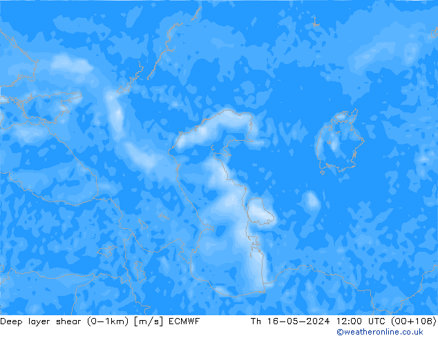 Deep layer shear (0-1km) ECMWF  16.05.2024 12 UTC