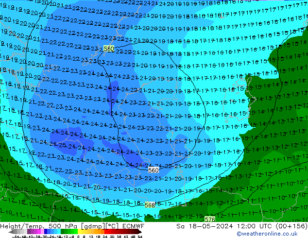 Z500/Rain (+SLP)/Z850 ECMWF Sa 18.05.2024 12 UTC