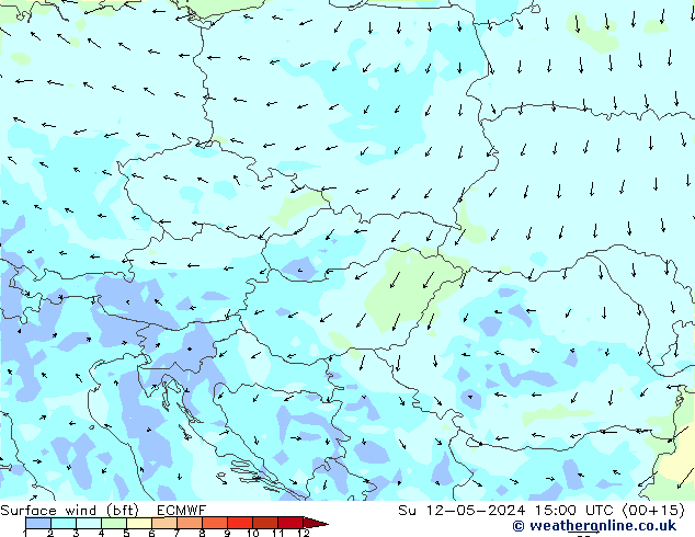 Vent 10 m (bft) ECMWF dim 12.05.2024 15 UTC