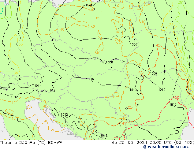 Theta-e 850hPa ECMWF Po 20.05.2024 06 UTC