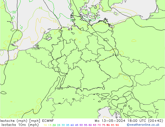 Isotachs (mph) ECMWF Mo 13.05.2024 18 UTC