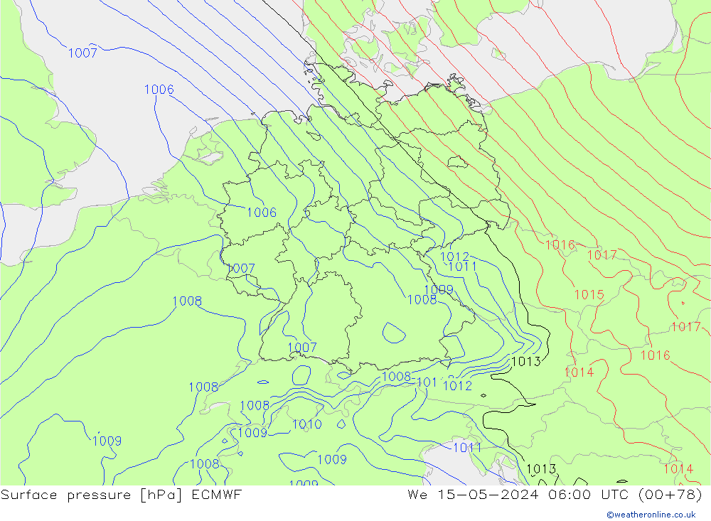 pressão do solo ECMWF Qua 15.05.2024 06 UTC