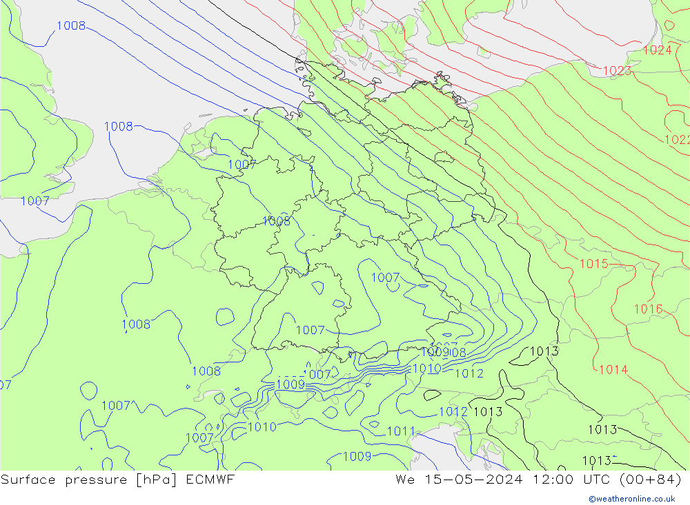 pressão do solo ECMWF Qua 15.05.2024 12 UTC