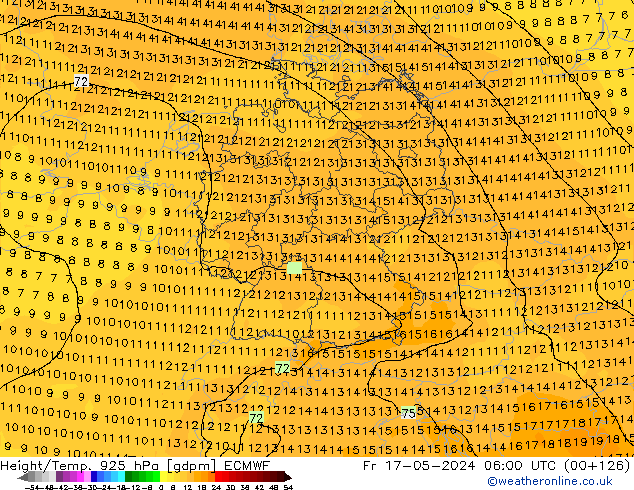 Hoogte/Temp. 925 hPa ECMWF vr 17.05.2024 06 UTC