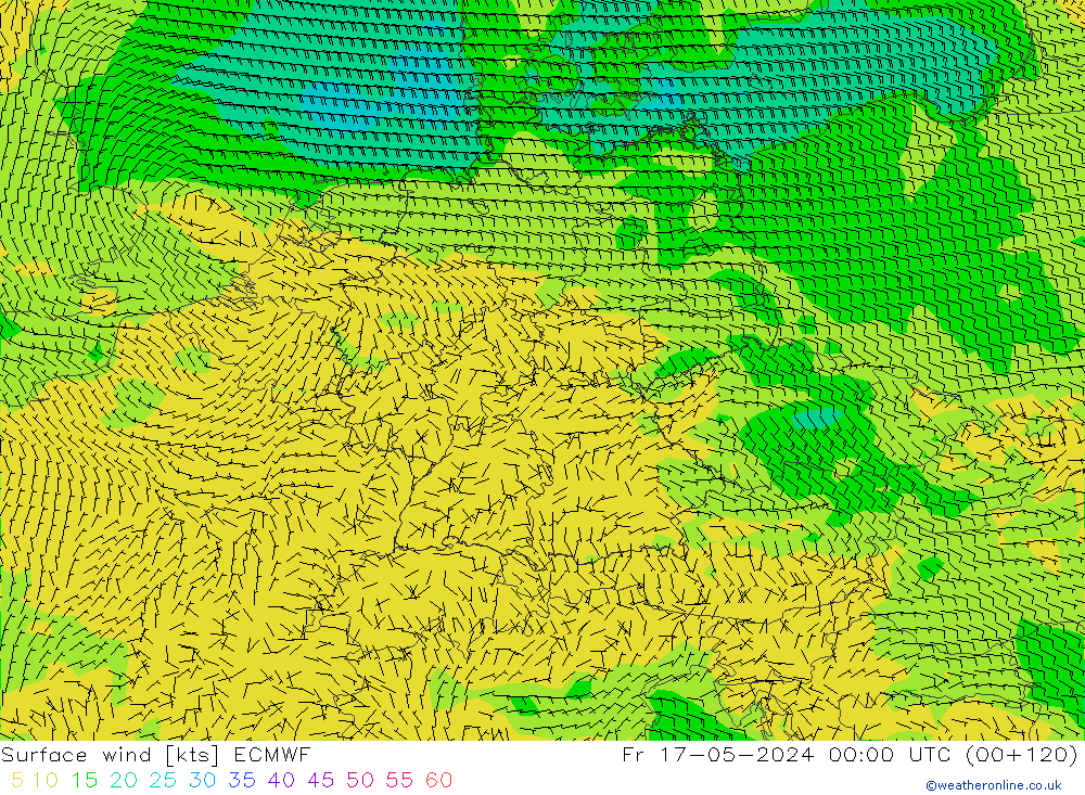 Surface wind ECMWF Fr 17.05.2024 00 UTC