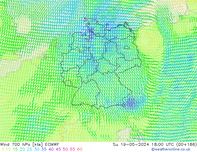 Wind 700 hPa ECMWF Su 19.05.2024 18 UTC