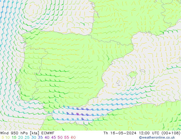 Wind 950 hPa ECMWF Th 16.05.2024 12 UTC