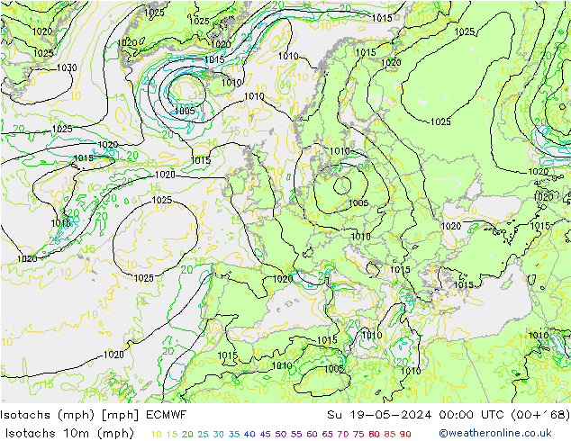 Isotachs (mph) ECMWF Dom 19.05.2024 00 UTC