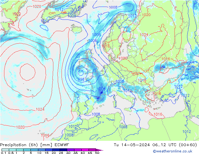 Z500/Rain (+SLP)/Z850 ECMWF Di 14.05.2024 12 UTC