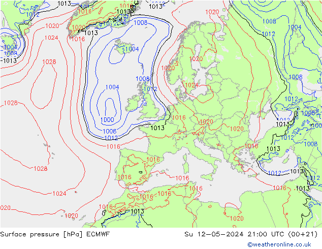 地面气压 ECMWF 星期日 12.05.2024 21 UTC