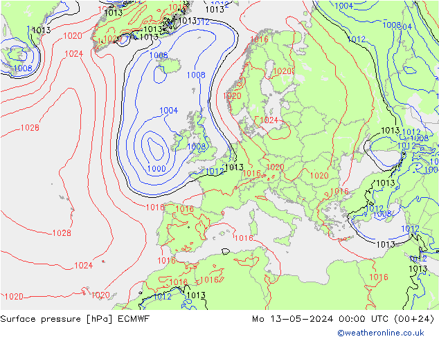 приземное давление ECMWF пн 13.05.2024 00 UTC