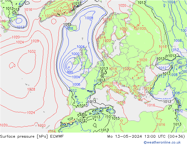 Atmosférický tlak ECMWF Po 13.05.2024 12 UTC