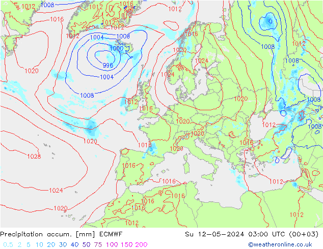 Toplam Yağış ECMWF Paz 12.05.2024 03 UTC