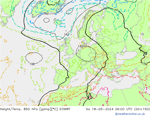 Yükseklik/Sıc. 850 hPa ECMWF Cts 18.05.2024 06 UTC