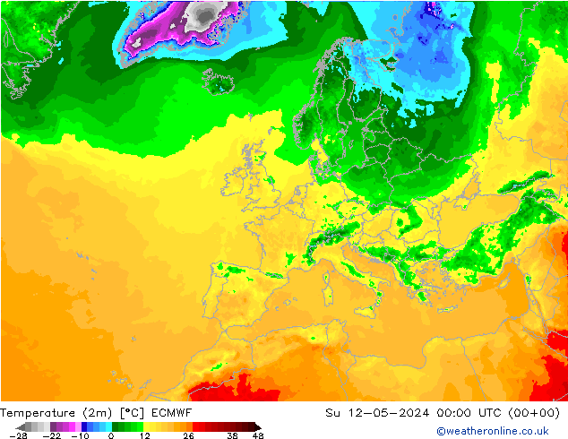 温度图 ECMWF 星期日 12.05.2024 00 UTC