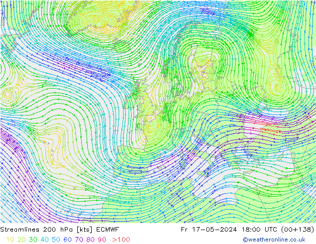 ветер 200 гПа ECMWF пт 17.05.2024 18 UTC