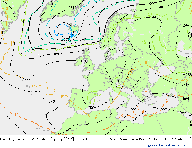 Z500/Rain (+SLP)/Z850 ECMWF Вс 19.05.2024 06 UTC