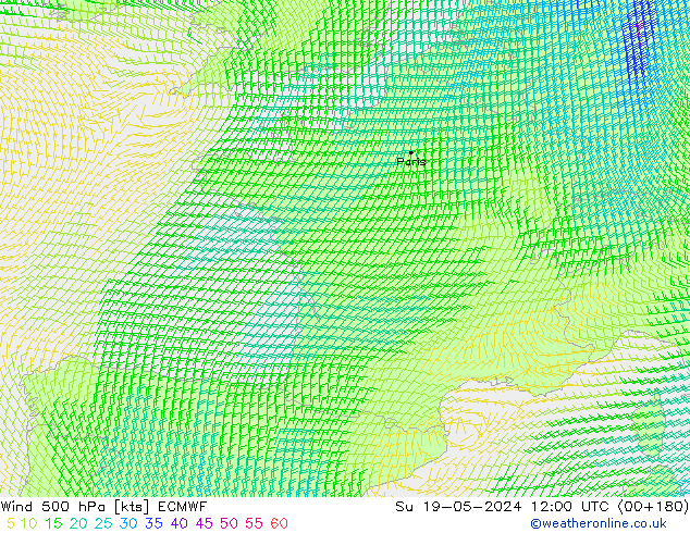 Wind 500 hPa ECMWF Ne 19.05.2024 12 UTC