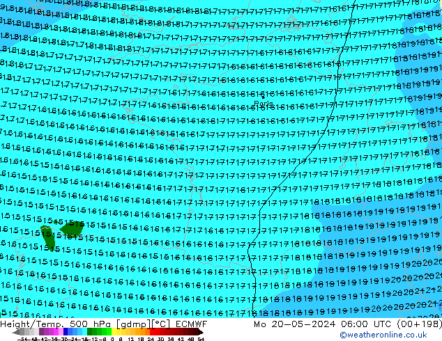 Z500/Rain (+SLP)/Z850 ECMWF lun 20.05.2024 06 UTC