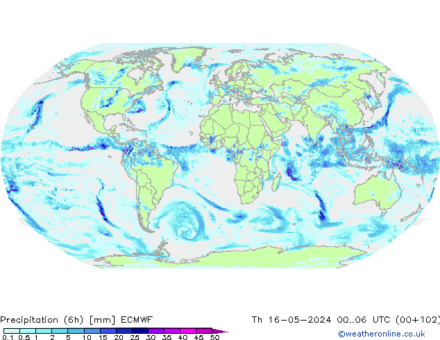 осадки (6h) ECMWF чт 16.05.2024 06 UTC
