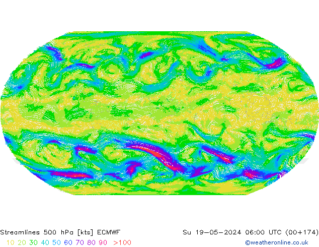 ветер 500 гПа ECMWF Вс 19.05.2024 06 UTC