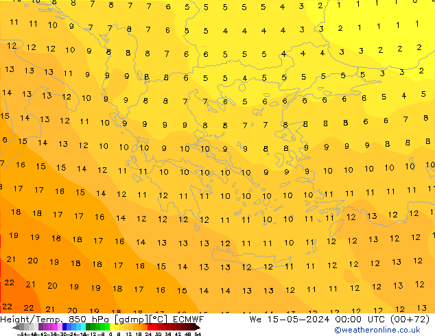 Yükseklik/Sıc. 850 hPa ECMWF Çar 15.05.2024 00 UTC