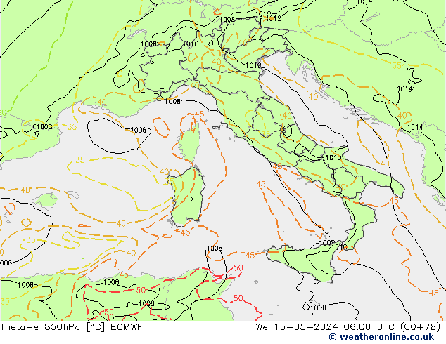 Theta-e 850hPa ECMWF  15.05.2024 06 UTC