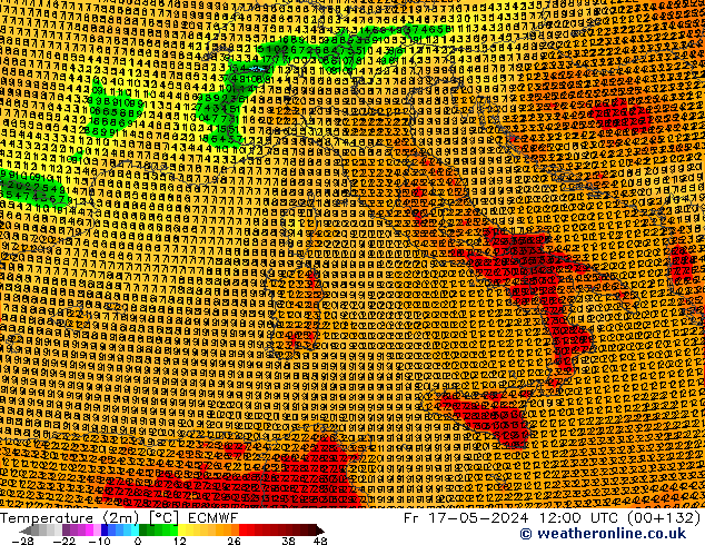 Temperatuurkaart (2m) ECMWF vr 17.05.2024 12 UTC